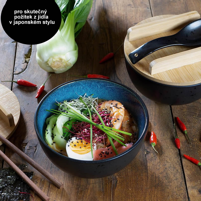 Sushi Bowl - Pho - Ramen - Miska - ern a Modr Sada 