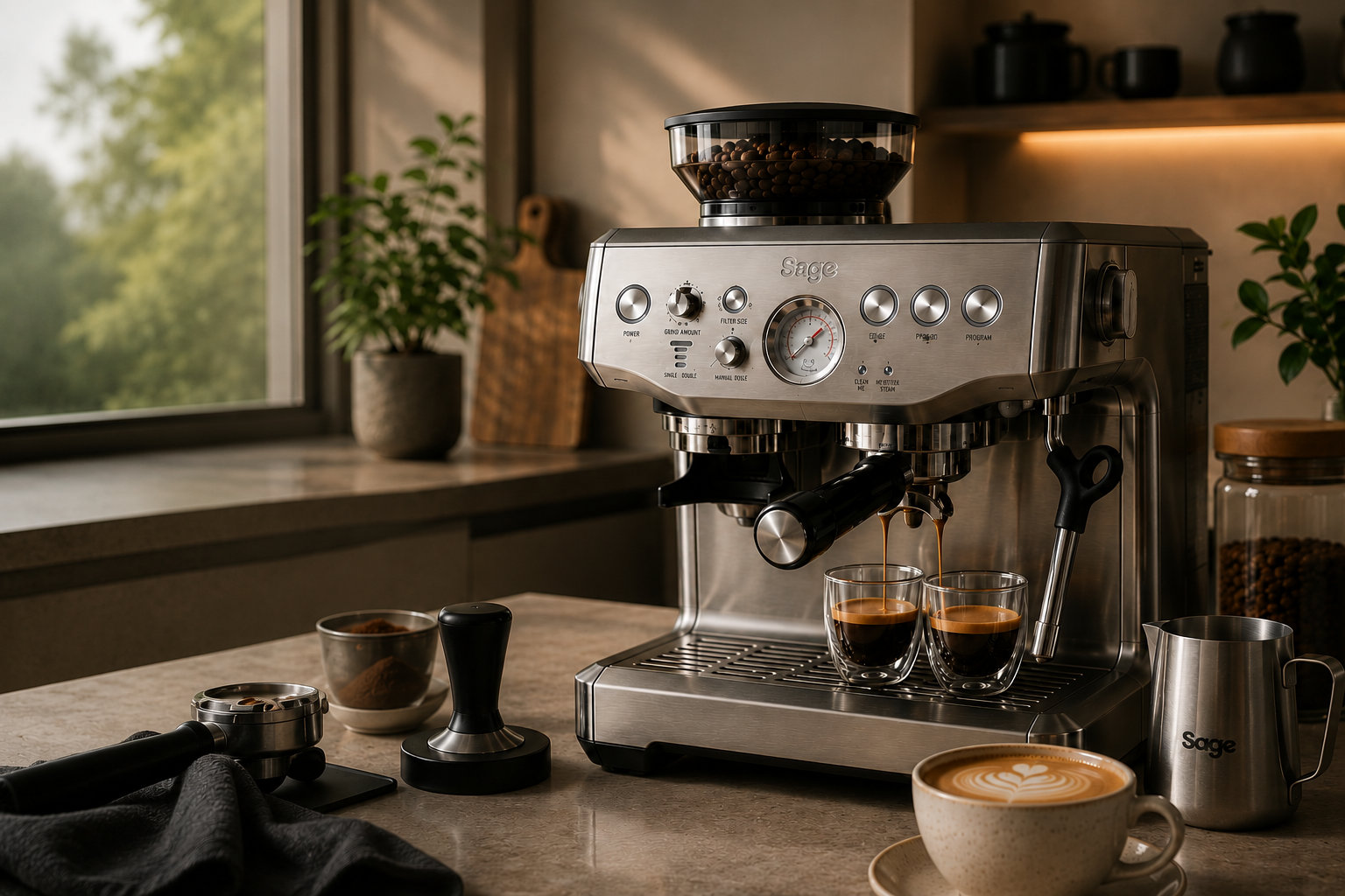 Sage The Barista Express Impress v elegantn�m dom�c�m espresso koutku