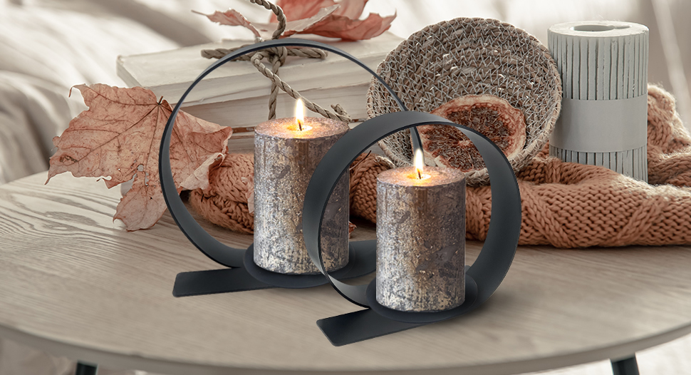 Sada Dvou Sv�cn� - Kruh - �ern� - Scandinavian Style