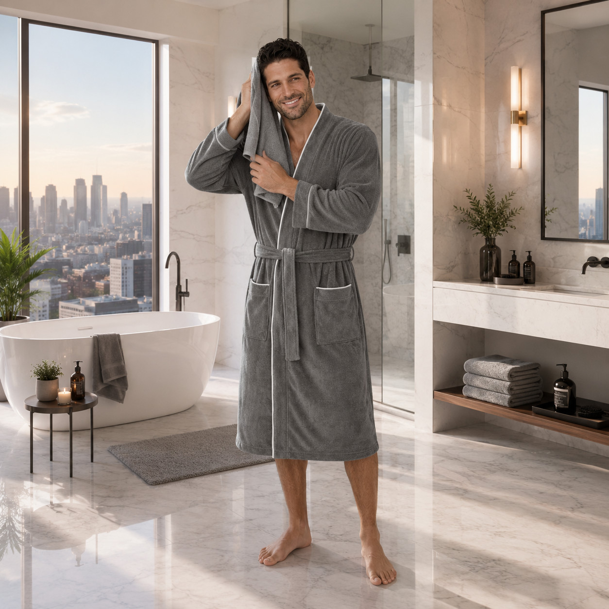 P�nsk� Wellness �upan Kimono - Federico - �ed� - 100% Bavlna - Frot� Velur