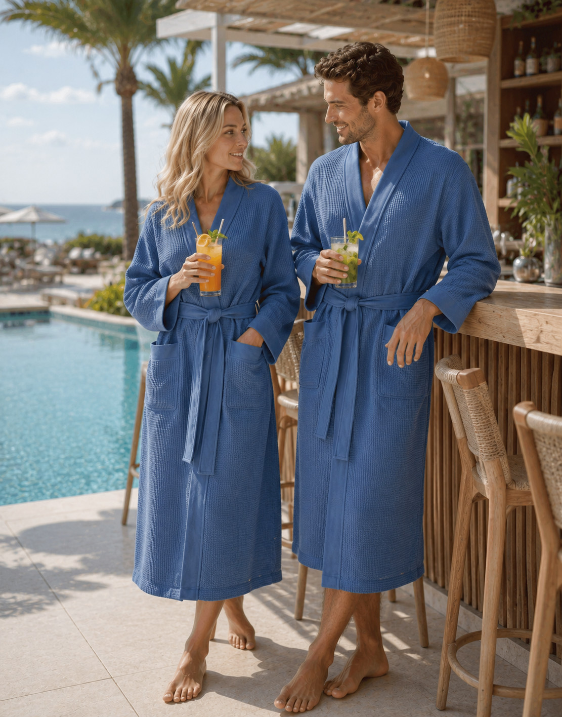 Wellness �upan Kimono Comfort - UNISEX - D��nov� Modr� - Bavlna - Waflov� Pik�