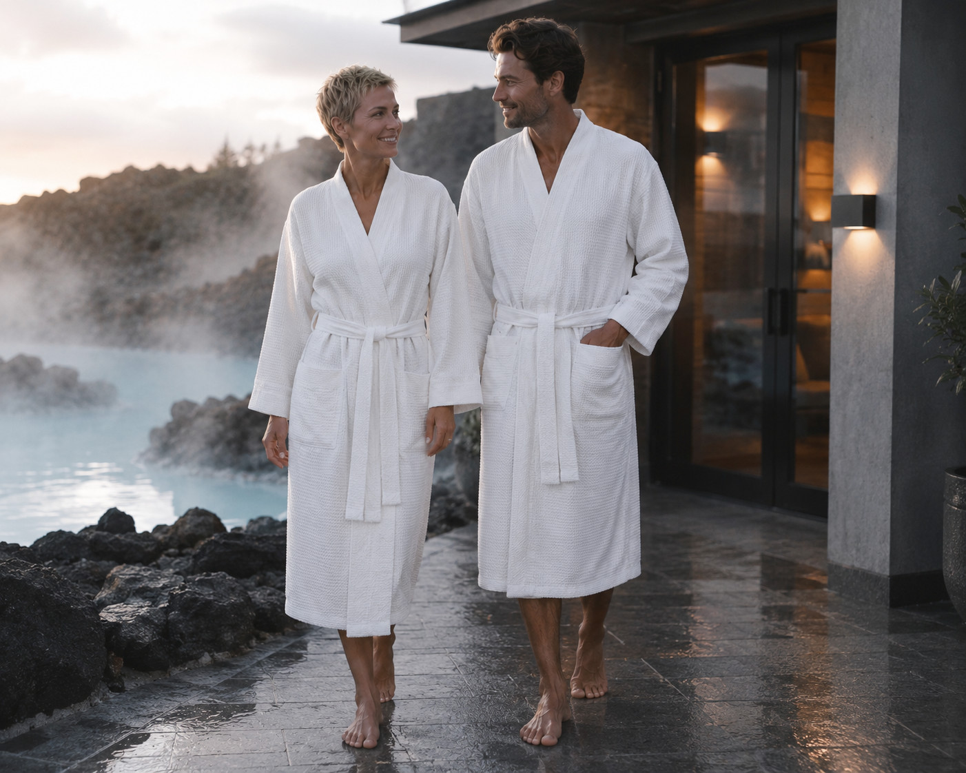 Wellness �upan Kimono Comfort - UNISEX - Sn�hov� B�l� - Bavlna - Waflov� Pik�