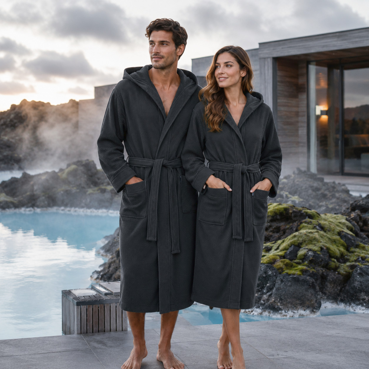 Wellness �upan S Kapuc� - UNISEX - Antracitov� - Bavlna - Waflov� Pik�